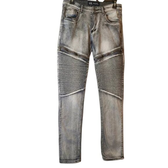 ROK Skinny Jeans Mens Size 30x32 Moto Black Light Wash Hand Crafted Ribbed Rock - Picture 1 of 10